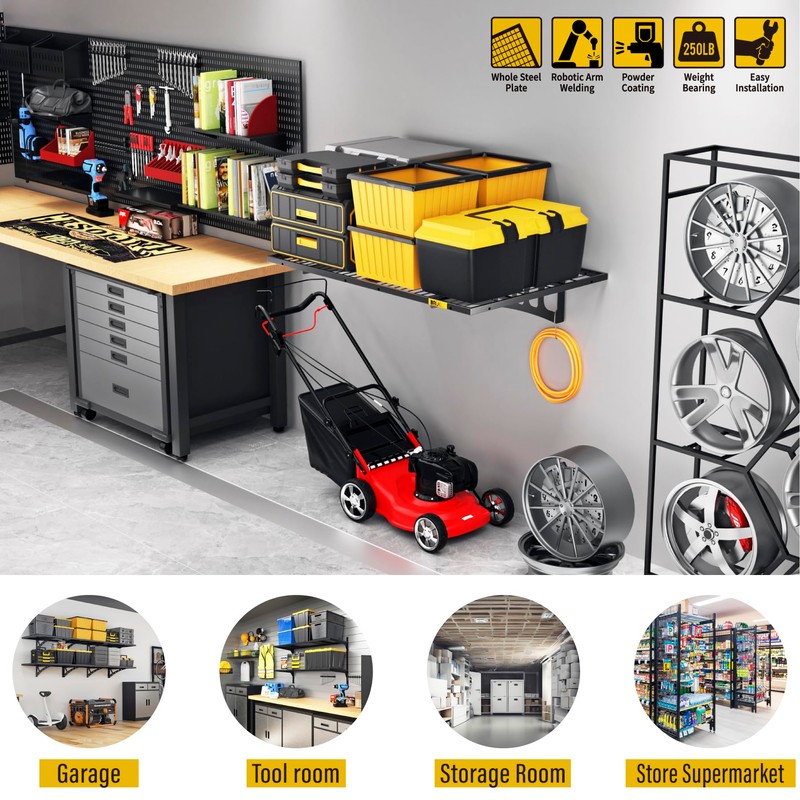 Brukid 2x3ft Adjustable Rail Wall Garage Storage Shelf, Tool Room,