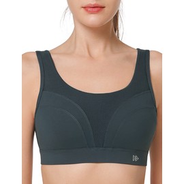 Yvette Adjustable Molded Cup Supportive Sports Bras - High Impact Wireless Bra for Large Breasts,Haze Blue, Medium Plus