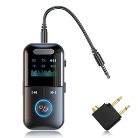 GDSanlian 4 in 1 Bluetooth Transmitter Receiver,Wireless Bluetooth 5.4 Adapter-Low Latency/HD Screen/TF Card Aux Adapter,Use with 3.5mm Aux Audio Jack on Airplane,for All Headset,Home,Car Stereo etc