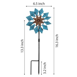 Aoutrow 3 Pack Wind Spinners with Metal Stake, 16.3 Inches Yard Garden Sculptures for Outdoor Spring Decoration Lawn Patio Wind Catcher Windmill (Blue Flower)