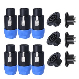 SUNNAREPOON 8 Pole Speakon Connector Kit, 6 Sets NL8 Speak-on Connectors and 8 Pin Female Panel Mount Socket with Twist Lock System, Compatible NL8FC, NL8FX, NL8MPR for Stage DJ PA