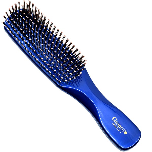 Giorgio Gio1 Blue 7.75 inch Gentle Touch Detangler Hair Brush for Men Women and Kids. Soft Bristles for Sensitive Scalp. Wet and Dry for all Hair Types. Scalp Massager Brush Stimulate Hair Growth
