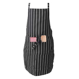 IBEX Polycotton Stripe Butcher Bib Apron with Pocket, Professional Home Kitchen Apron for Restaurants, Bar Staff, Chefs, Waiters, Caterers, Baking, Black/White