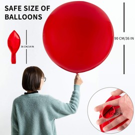 OUPKING 36 Inch Giant Round Balloons Red 6 Packs Latex Balloons for Photo Shoot Wedding Baby Shower Birthday Party Decorations