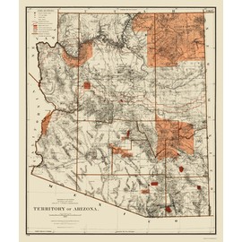 MAPS OF THE PAST Historic State Map - Arizona Territory - GLO 1887-23 x 27.31 - Vintage Wall Art