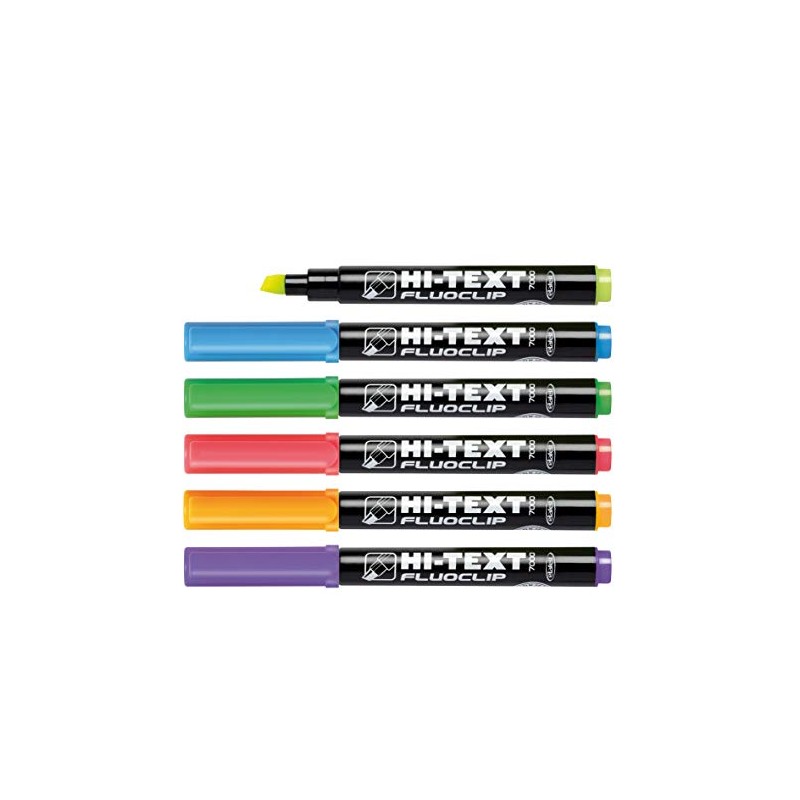Hi-Text 7000 Fluoclip Chisel Tip Highlighter Pens (Pack of 12)