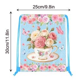 12 Pcs Tea Party Drawstring Bag Set, Colorful Floral Non-Woven Backpack Storage Bags, Ideal for Travel, Fitness, and Daily Use 3 Designs