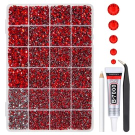 qiipii Red Crystal Resin Rhinestones w B7000 Jewelry Glue for Bedazzling Crafting 2mm 3mm 4mm 5mm 6mm Siam Red Flatback Stones Ruby Red Diamonds Crystals Gems for Nails Face Eye Makeup Tumblers Crafts