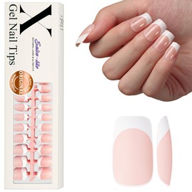 Medium Square French Tip Press on Nails, Gel X French Tip Nails SXVME Matte White French Tips Pre-applied Tip Primer Natural Nude Pink Fake Nails Extensions Gel X Nail Kit for Women Nails DIY, 300Pcs