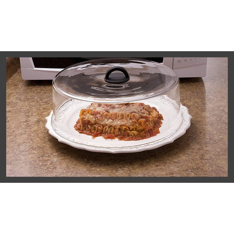 Tall Microwave Tempered Borosilicate Glass Plate Cover with Black Easy-Grip