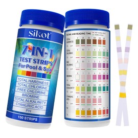 7-in-1 Pool Tester Water Tester, Pack of 150 Pool Water Test Strips Spa Whirlpool Test Strips for PH Value, Free Chlorine, Total Hardness, Bromine, Total Chlorine, Cyanuric Acid, Total Alkalinity