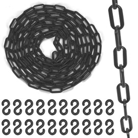 Swpeet 21Pcs 5M x 6mm Plastic Barrier Chain Black Plastic Safety Chain Plastic Chain Links with S- Hooks Plastic Chain Barrier Safety Barrier Chain for Fence, Parking, Crowd Control, Queue Line