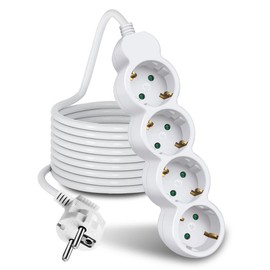 ExtraStar Power Strip 5-Way Multiple Socket Cable 1.5 m, Child Lock 16 A, 3680 W, White