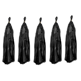 Tissue Paper Tassels Crepe Paper Streamers 25cm x 35cm Garland Bunting Black Crepe Paper Craft Tassel for Baby Bridal Shower Birthday Party Hanging Decorations 5pcs