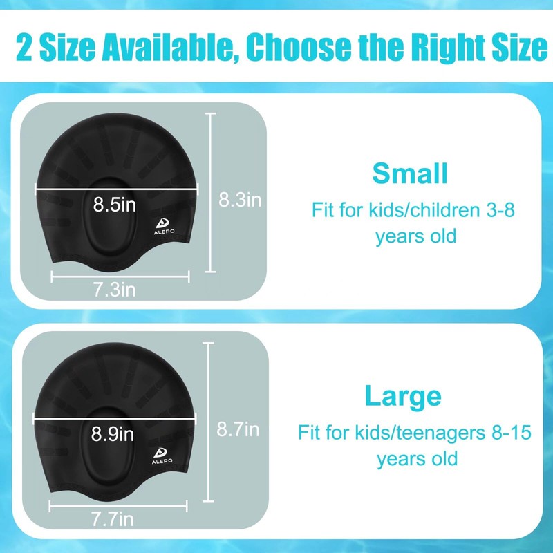 2 Pack Kids Swim Caps for Boys Girls, Durable Silicone