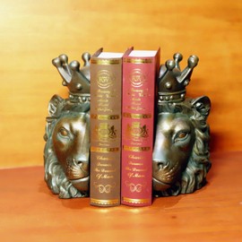 VICTAR DESIGN Vintage Antique Crown Lion Bookend Book Holders for Shelves Decorative Statue (Set of 2) Bookends Special Decor for Office Home Bar Bedroom Anti-Slip Base Collective Figurine