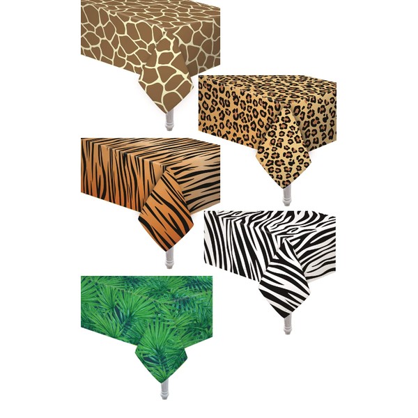 Oojami 5 Pack Animal Safari Theme Print Table Cover/Animal Theme Tablecloth Party Supplies/Ideal for Birthday Parties, Baby Showers, Zoo Jungle Safari Themed Party