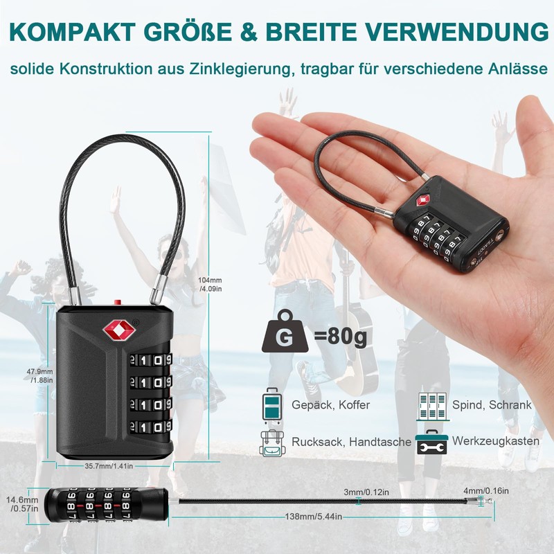 ZHEGE Suitcase Lock Combination Lock 4 Digit TSA Lock (2,