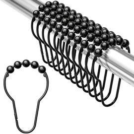 Sonicefit Set of 12 Shower Curtain Hooks, Rust Proof Stainless Steel Shower Curtain Rings for Bathroom Shower Rods Hangers, Nickel Shower Curtain Roller Ball Hooks,Easy Installation (Black, 12pcs)