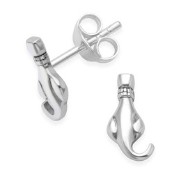 Heather Needham Sterling Silver Cat Earrings - UNUSUAL Cat studs with cat facing away - SIZE: 10mm x 5mm at widest. Gift Boxed 5124