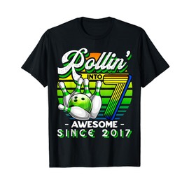 Bowling Party Rollin' 7 Awesome 2017 Retro 7th Birthday Boys T-Shirt