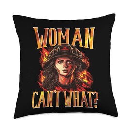Woman Firefighter Costume Firewoman Mom Wife Gift Firefighter Girls Clothes Woman Can´t What Female Firewoman Throw Pillow, 18x18, Multicolor