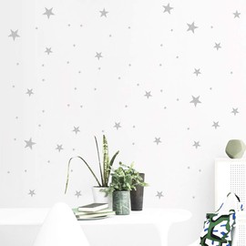 Star Wall Decals (144 Count) Star Decals Nursery Decals Removable Peel&Stick Wall Decals for Kids Bedroom (Vintage Silver)