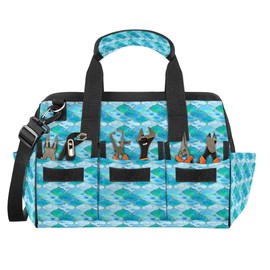 Quatrefoil Turquoise Teal 14 Pockets Tool Bags Heavy Duty Wide Mouth Tool Tote Bag Pouch Waterproof Tool Organizer Bag with Adjustable Strape for Men Women 14.8 Inches
