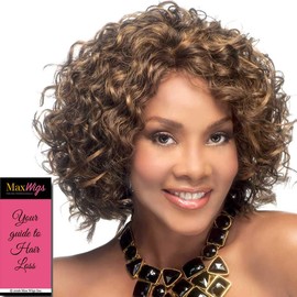 Oprah-2 Wig Color TT1B/6010 - Vivica Fox Wigs 6.5" Length Loose Mixed Spural Curls Synthetic Fiber Side Skin Part Pure Stretch Cap African American Black Womens Bundle MaxWigs Hairloss Booklet