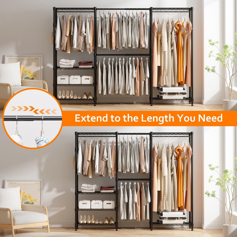 BATHWA Adjustable Heavy Duty Wardrobe Closet Organizer - Expandable Metal