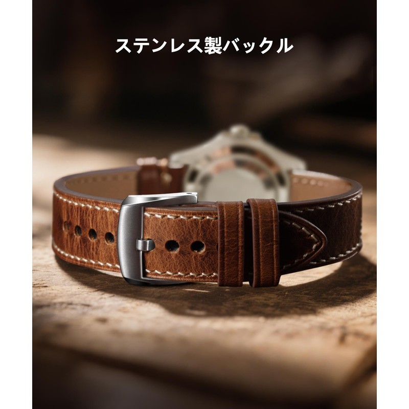 [BINLUN] Leather Watch Strap 20mm 21mm 22mm 24mm Handmade Leather