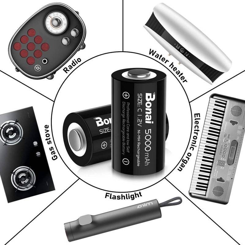 BONAI Rechargeable C Batteries, C Cells 5000mAh 1.2V Ni-MH High