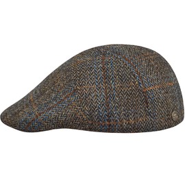 Sterkowski Ivy Five Cap, Harris Tweed Peaked Cap for Men and Women, Elegant Practical Flat Cap, brown/blue