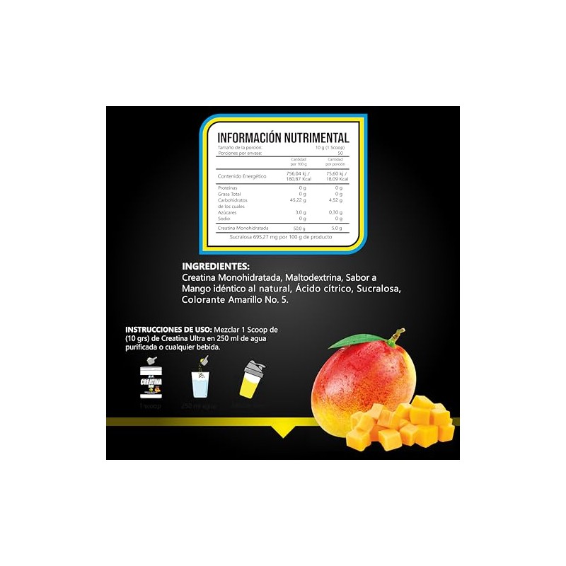 BHP NUTRITION- CREATINA MONOHIDRATADA SABOR MANGO 500grs