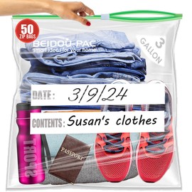 3 Gallon Large Slider Plastic Bags, | 50 Count | 2 Mil | 16" x 18" | Heavy-Duty Reusable Clear Freezer Storage Bags(Slider-3 gallon-50count)