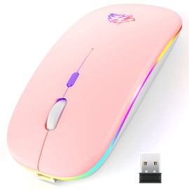 Free wolf X15 Mouse Inalámbrico, Wireless óptico Recargable 2.4 G Ergonómico Silencioso Click con Receptor USB 3(800/1200/1600) Ajustable dpi Ratón para Computadora,Portátil,PC,Mac (Rosa)