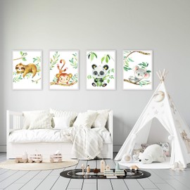 Pandawal Set of 4 Poster Jungle Animals Baby Room I Nursery Decoration Boy and Girl Pictures Cute Wall Decoration with Sloth Panda Monkey Koala DIN A4 Format