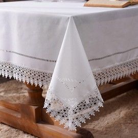 ARTABEL Cut Work Table Cloths with Lace Laser Die-Cut Exquisite Vintage Shabby Chic for Holiday Wedding Long Dinner Tables (Offwhite, 60 x 84 Inch)…