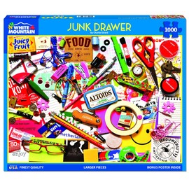 White Mountain Junk Drawer 1000 Piece Puzzle Fun Collage Jigsaw Puzzles for Adults and Family