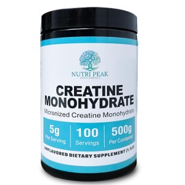 Nutri Peak Supplements Creatine Monohydrate Micronized Powder Unflavored 500G, 5000mg Per Serv (5g), 100 Servings