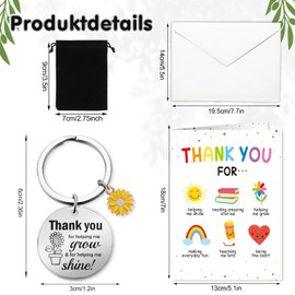 DPKOW Thank You Teacher Gifts for Women, Teacher Appreciation Gifts Thank You Card with Envelope, Inspirational Stainless Keyring Keychain Thank You for Helping ME Grow and Shine