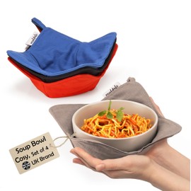 Muldale Microwave Bowl Cozy Holders for Hot Soup – Set of 4 All-Cotton Huggers, Heat-Resistant Hot Bowl Holders, Machine Washable Dish Cozies