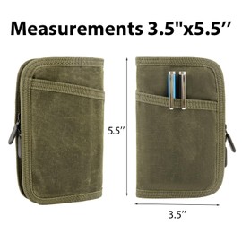 HDBHBH Field Notes Cover for 3.5 x 5.5 Notebooks, Waxed Canvas Journal Cover with Zipper Pen Holder – Fits Moleskine Cahier & Field Notes, Water Resistant Pocket Planner Cover (Army Green)