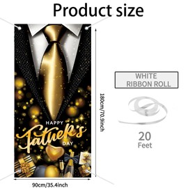 Happy Father Day Decorations 71 x 35 Inches Father's Day Door Cover Banner Porch Sign Hanging Backdrop Party Supplies Indoor Outdoor Family Celebrations Wall Front Door Home Decor(black gold)
