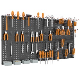 WALMANN Metal Pegboard Kit with Accessories for Wall, Garage Tools Storage Pegboard System for Garage, Workbench, Modular Peg Board Tool Organizer Board with Hooks(Black)