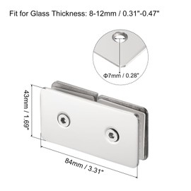 HARFINGTON Stainless Steel 180 Degree Glass Clamp, 2pcs for 8-12mm Thickness 180 Degree Double Side Square Frameless Glass Corner Clamp Bracket Clip for Shower Door, Bright Silver