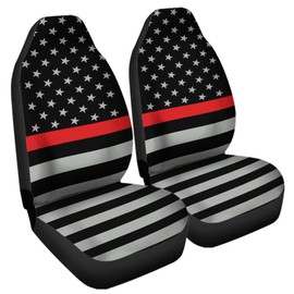 Jodoolang Thin Red Line USA Flag Front Seat Cover Only Fabric, Vehicle Seat Protector Car Covers for Auto Accessories Set of 2 Universal Fits