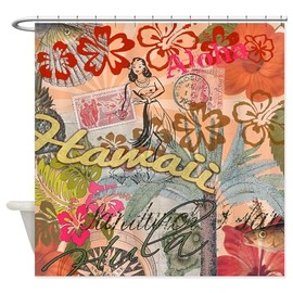 CafePress Vintage Hawaii Travel Colorful Hawaiian Tropical S Decorative Fabric Shower Curtain