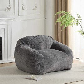 GDF Studio Large Faux Fur Bean Bag Chair Grey Memory Foam Lounge Seat Soft Living Room