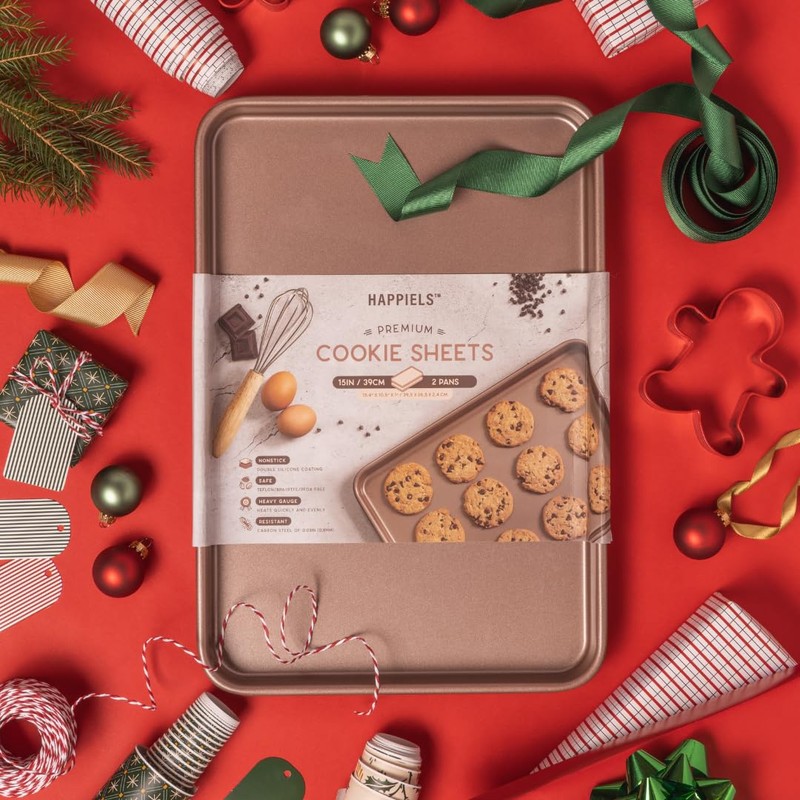 HAPPIELS 15x10 inches Non Toxic Non Stick Baking Sheet Set